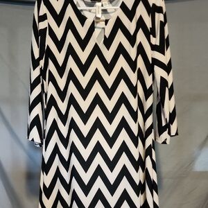 Tacera Black and White A-Line Dress 3/4 Sleeve Crew Neck